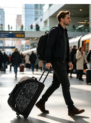 OIWAS Rolling Duffle Bag with Wheels, 22 inch Carry On Bag for Travel - color: Light Black