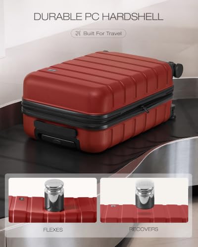 Coolife Luggage Set, Lightweight Durable Hardshell, 3 piece, Deep Red - color: Deep Red