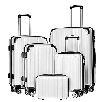 Coolife Luggage Set,Lightweight and Durable Hardshell,5 Pcs, white grid new - color: white grid new, size: 5-Piece Set