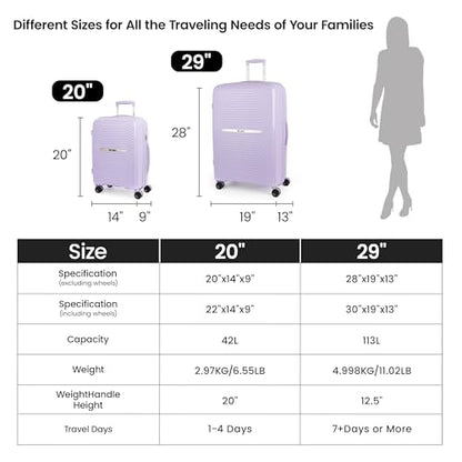 Luggage Sets 2 Piece(20/29in),w/TSA LOCK,Suitcase Set - color: Lavender, size: 2-Piece Set (20"/29'')