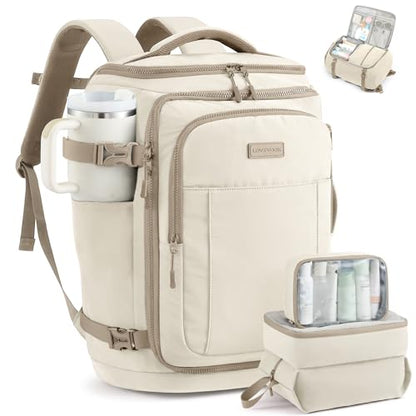 LOVEVOOK Travel Backpack for Women Men, 40L Carry On Travel Backpack - color: Cream‑khaki, size: 40L-4Pcs