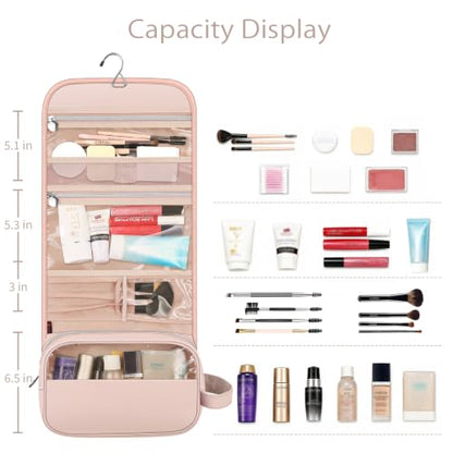 FINTIE Hanging Toiletry Bag Portable Travel Cosmetic Makeup Organizer - color: Pink