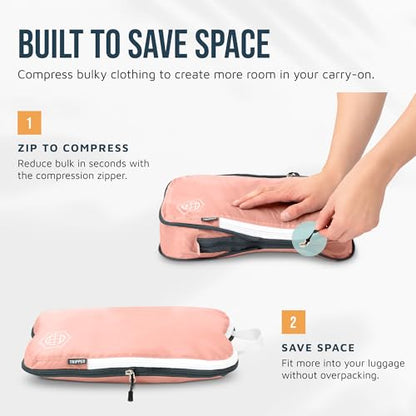 TRIPPED Travel Gear Compression Packing Cubes for Carry-On Travel 6-Pack - color: Pink, size: 6 Piece