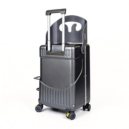 Ride-on Carry-on Suitcase with Foldable Backrest for Kids & Adults,TSA Lock, Cup Holder Versatile Travel Gear for Family(Grey) - color: Grey