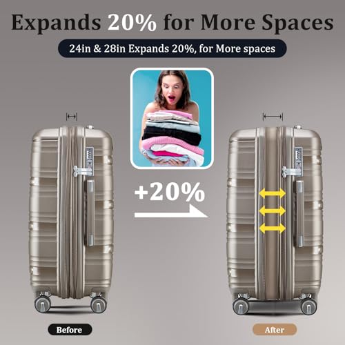 TRAVELEO Luggage Sets 4 Piece Expandable Suitcase Set with TSA Lock - color: Champagne, size: 4 Piece Set (14in/20in/24in/28in)
