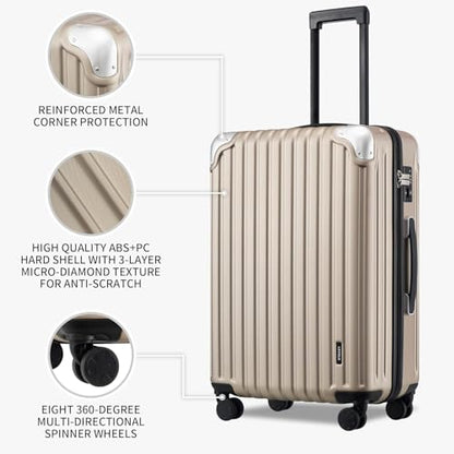LEVEL8 Luggage Sets 3 Piece, Hardshell Suitcase with Wheels, 20/24/28 Inch - color: Champagne, size: 3-Piece Set (20/24/28)