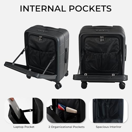 MiaMily Ride-On Carry-On Luggage with Built-In Seat for Adults & Kids, Front Opening Hard Shell Suitcase, TSA Lock, 360° Spinner Wheels, Waterproof Pockets, Lightweight 43L Carry-On, Midnight Black - color: Midnight Black