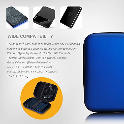 Hard Drive Carrying Case Bag Storage Organizer Universal Carry Pouch Compatible with Western Digital WD Elements Seagate, 2.5’’ EVA Shockproof Travel Case (Dark Blue) - color: Dark Blue