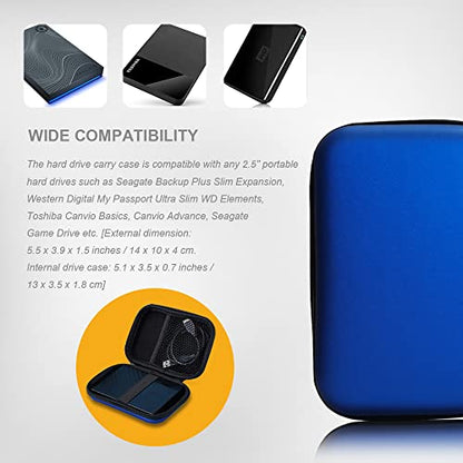 Hard Drive Carrying Case Bag Storage Organizer Universal Carry Pouch Compatible with Western Digital WD Elements Seagate, 2.5’’ EVA Shockproof Travel Case (Dark Blue) - color: Dark Blue