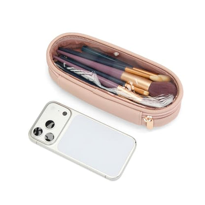 Wrangler Travel Makeup Bag 2pcs Set Cosmetic Bag with Makeup Brush Holder - color: Light Pink