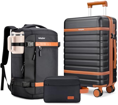 20" Carry On Luggage Set 3 Piece With Travel Backpack, YKK Zippers - color: Black, size: 3 Piece Set (20inch)