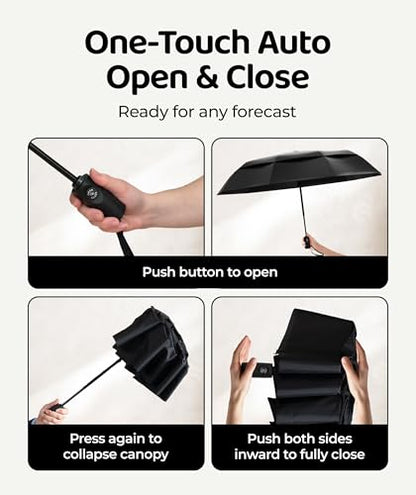 Windproof Travel Umbrella - Compact & Withstands Winds up to 100MPH, Strongest Premium Auto Folding Umbrella for Rain and Sun - Durable, Light & Portable for Women & Men, Fits Backpack & Cars - color: Black 2-Pack
