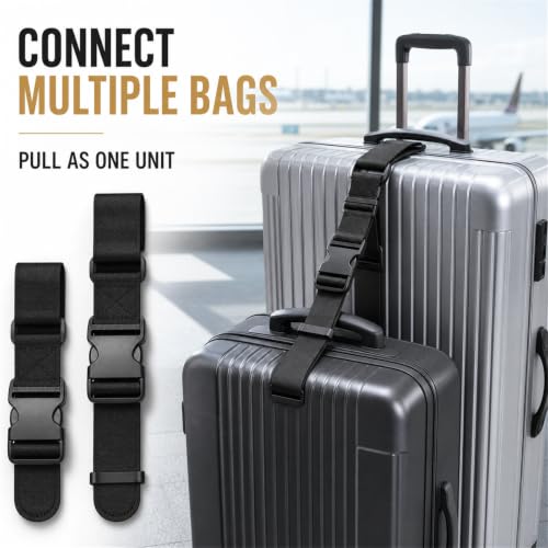Luggage Connector Straps for Connecting Multiple Bags, Adjustable Buckle Belt, Black, 2 Pack