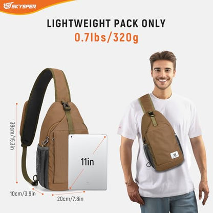 SKYSPER Sling Bag RFID Cross Body Bag Recycled Crossbody Backpack Travel Daypack - color: Taupe