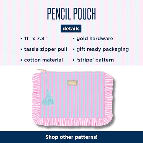 Lilly Pulitzer Quilted Ruffle Zipper Pouch, Pink & Blue Stripe - color: Stripe