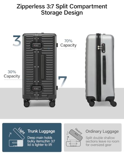 MILADA 24'' Hardshell Checked Suitcase, Trunk Zipperless Aluminum Luggage - color: Rock Gray, size: Trunk 24 Inch
