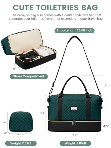 Travel Weekender Duffle Bags for Women: Overnight Bags with Shoe Compartment Large Carry on Weekend Bag with Toiletry Bag & Wet Pocket Tote Duffel Hospital Bag for Women Labor Delivery Black Green - color: 1-Black Green