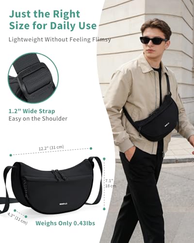 ECOHUB Anti Theft Crossbody Bag for Women & Men, Lightweight Nylon Crescent Shoulder Bag with RFID Pocket, Adjustable Strap - color: Black