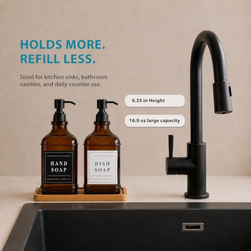 Amber Glass Soap Dispesner Set 2 16.9oz Kitchen Sink Luxury Bathroom Decor - color: Dm2647-brown