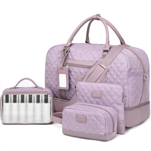 4PCS Weekender Bags for Women Large Overnight Weekend Travel Duffel Bags - color: Purple-LG