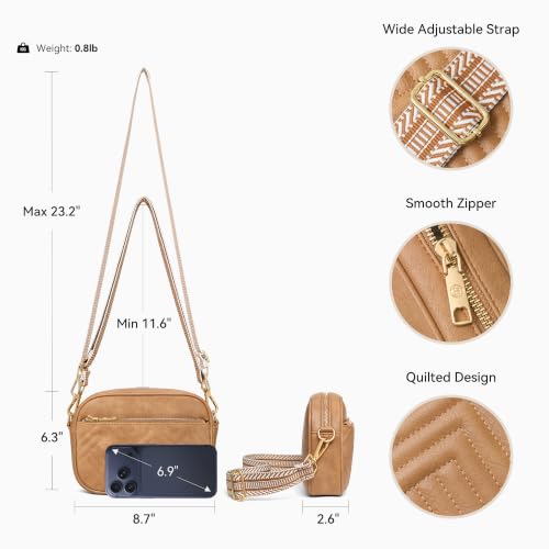 BOSTANTEN Quilted Small Crossbody Bag for Women Vegan Leather Purses - color: Camel Brown