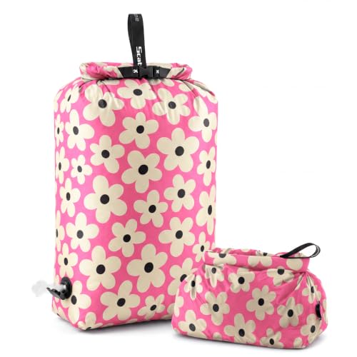 Compression Travel Laundry Bag for Dirty Clothes, Pump-Free Laundry Bag - color: Pink Garden, size: Large