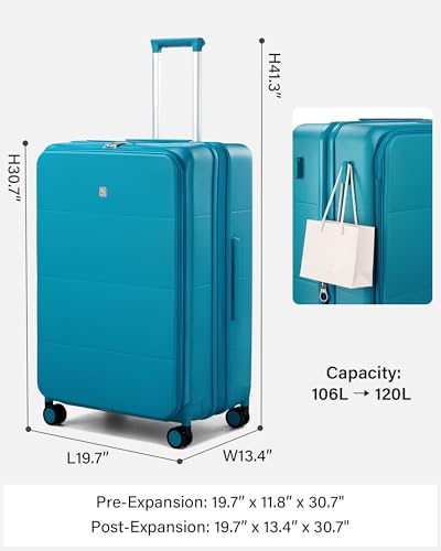 Hanke Expandable Large Checked Luggage, 28 Inch Top Opening Suitcase - color: Caribbean Blue, size: 28 Inch EXT