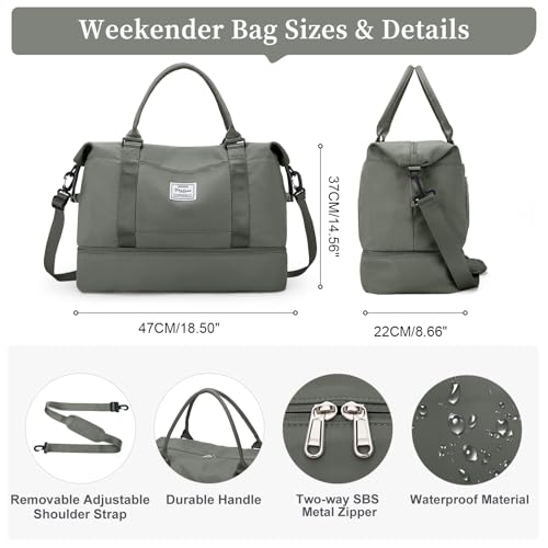 Travel Duffel Bag,Overnight Weekender Bags for Women with Wet Pocket - color: A-Olive Green, size: Large
