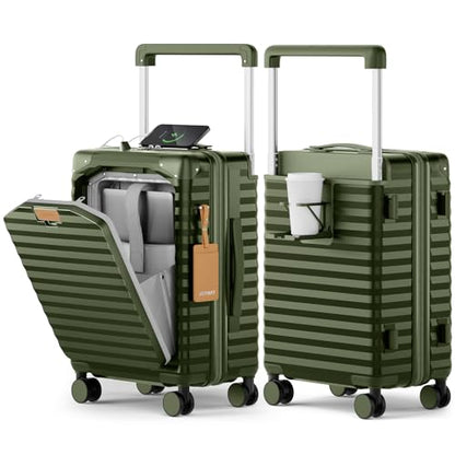 Joyway 20 Inch Carry on Luggage with Front Pocket and Cup Holder, Green - color: Green