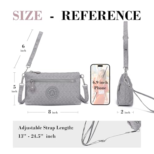 Small Wristlet Wallets for Women Nylon RFID Cross body bag - color: Gray Checked