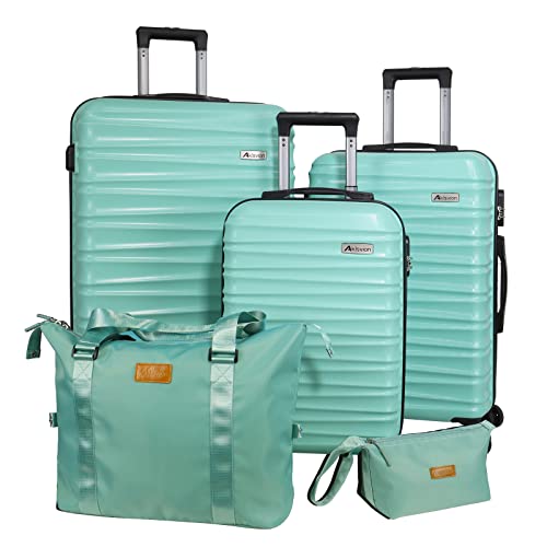 Luggage Sets 3 Piece(20/24/28)-Suitcase Set- Luggage with Wheels-PC + ABS Durable Lightweight Rotating hardshell suitcase 5PCS(Mint Green)… - color: 5pcs Mint Green, size: 20/24/28