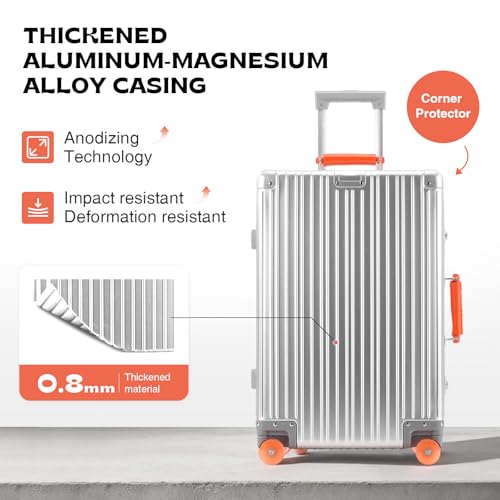 20 Inch All Aluminum Zipperless Carry On Luggage,Hard Shell Suitcase - color: Silver