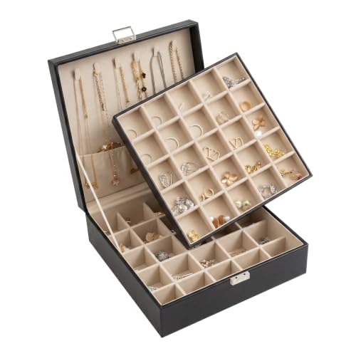 Frebeauty 50 Grid Earring Holder Organizer,2 Layer Jewelry Box for Women - color: Black