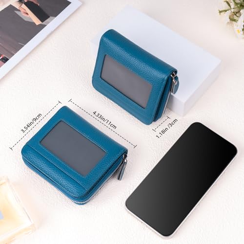 XINNSTAR Genuine Small Wallet for Women, Slim RFID Blocking Credit Card Holder with ID Window, Compact Purses for Women with 9 Card Slots - color: Blue