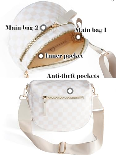 Checkered Crossbody Bag Bum Bag for Women,Spacious Fanny Packs Belt Bag - color: Beige Checkered