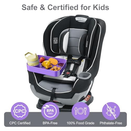 Car Seat Tray for Kids Toddlers Travel with 3-Inch Cup Holder & Dip Well - color: Purple