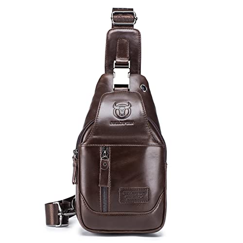 LUKZIJAES Genuine Leather Sling Bag for Men - color: #4-brown