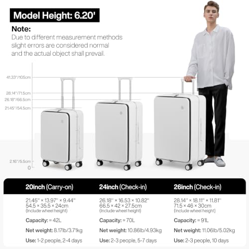 mixi 24 Inch Checked Luggage PC Hard Shell Suitcase Top Opening Aluminum Frame Travel Suitcases with Wheels, Smoke White - color: Smoke White, size: 24 inch
