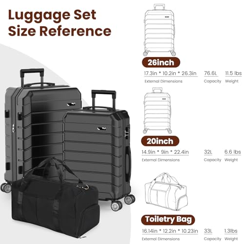 Luggage Sets 3 Piece Lightweight Durable Hardshell Suitcase Black - color: Black