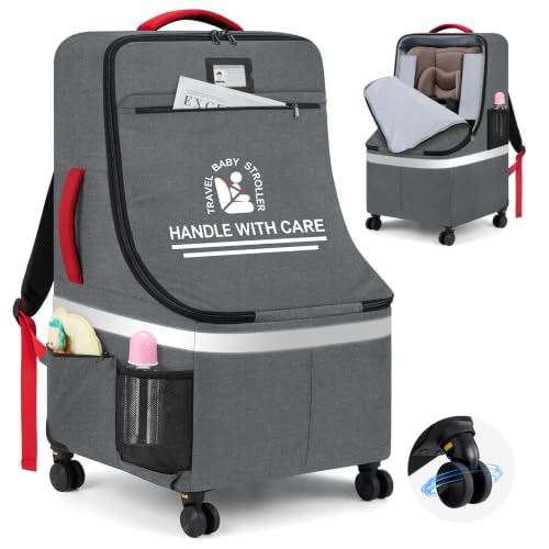 RAINSMORE Padded Car Seat Travel Bag for Airplane with Spinner Wheels - color: Grey