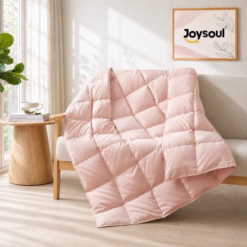 Joysoul Down Throw Blankets, Lightweight Feather Down Throw for Indoor and Outdoor Duvet Insert, Camping, Travel, Couch, Soft Throw Medium Warm, Pink (50" x 70") - color: Pink