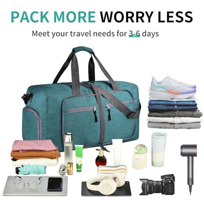 Dimayar 40L Foldable Duffle Bag for Travel, Lightweight Weekender Bags - color: Green, size: 40L
