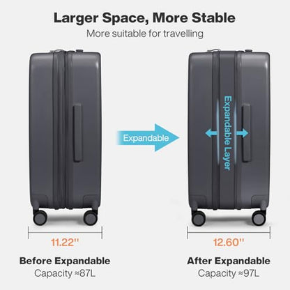 mixi 26 Inch Large Expandable Checked Luggage Suitcase with Spinner Wheels, Hardside Rolling Travel Suitcase PC with TSA Lock, Rock Gray - color: Rock Gray, size: 26 Inch EXT