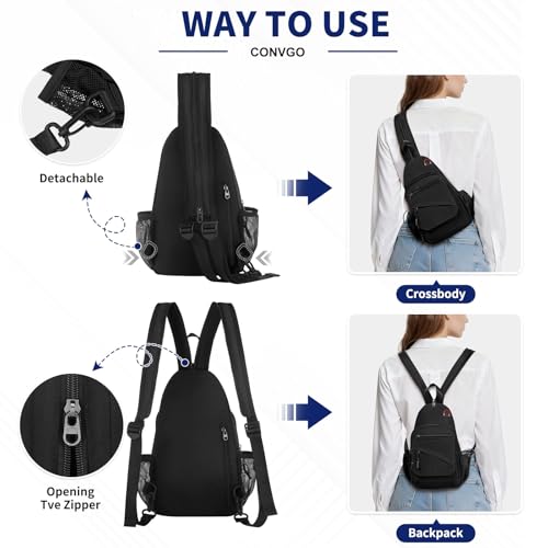 Sling Bag for Men Women,Convertible Crossbody Backpack Chest Bag - color: Black, size: Small