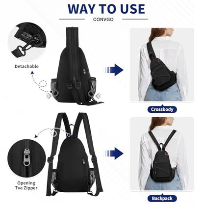 Sling Bag for Men Women,Convertible Crossbody Backpack Chest Bag - color: Black, size: Small