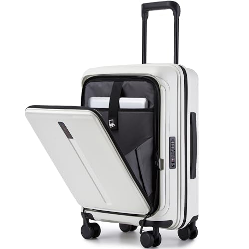 20 Inch Hardside Carry On Luggage Laptop Compartment, Expendable Suitcase - color: White
