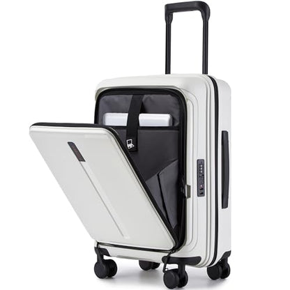 20 Inch Hardside Carry On Luggage Laptop Compartment, Expendable Suitcase - color: White