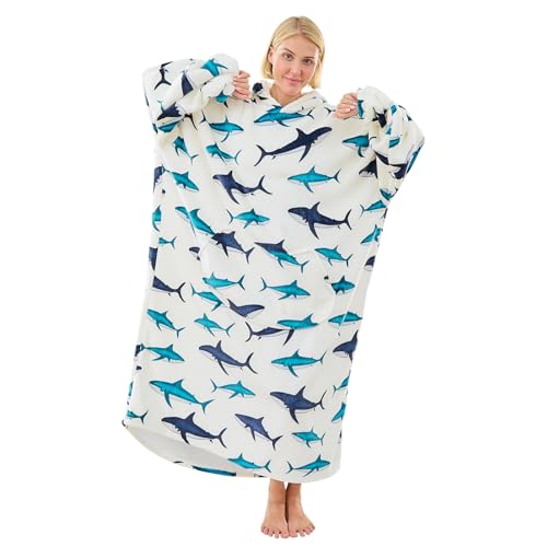 Moinlizy Oversized Wearable Blanket Hoodie for Women Men - color: White Shark