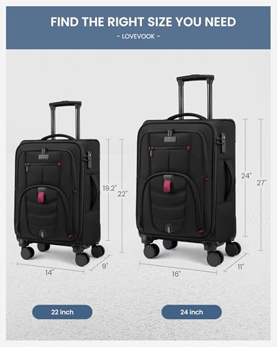 LOVEVOOK 24 Inch Softside Checked Luggage with TSA Lock for Business Trip - color: Black, size: 24 Inch - Checked-Medium