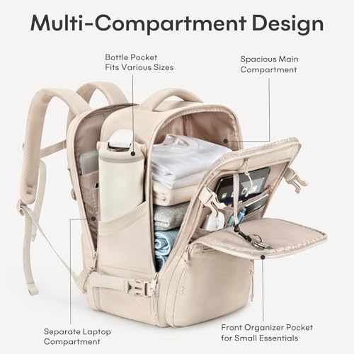 mibasies 30L Airline Approved Travel Carry On Backpack, fit 15.6" Laptop - color: Beige, size: Large